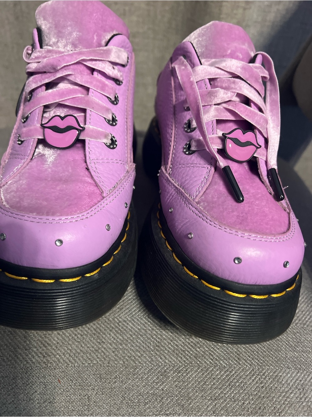 Dr. Martens Purple Velvet & Leather Platform Lace-Up Shoes